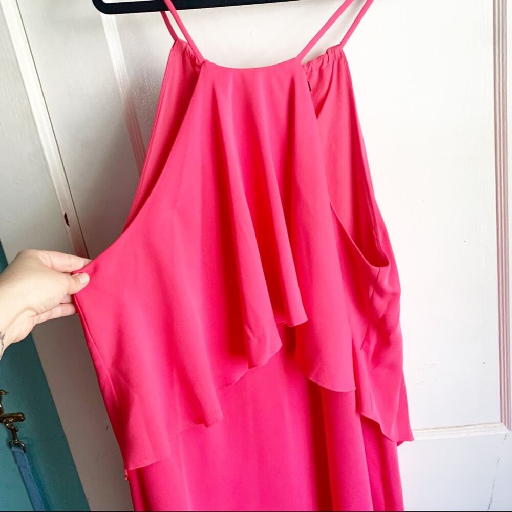 Trina Turk True Love Ruffle Halter Dress Cosmic Pink Strappy Sleeves NEW Large L - Picture 5 of 14